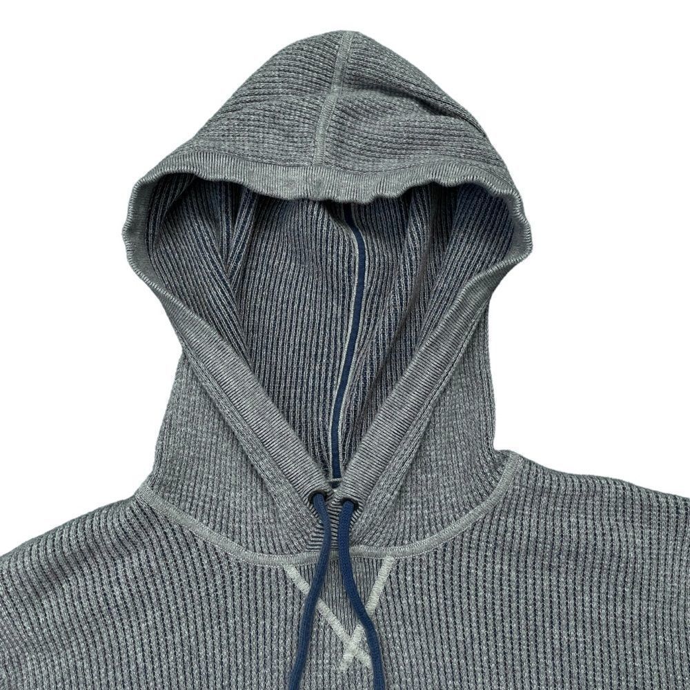 GAP Grey Cotton Long Sleeve Thermal Blue Drawstrings Hoodie Size Medium - Picture 4 of 7